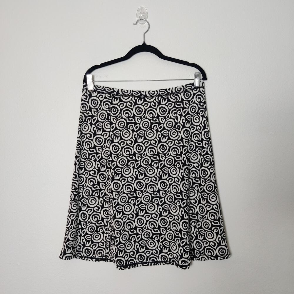 Sigrid Olsen B&W Artsy Floral Pull On Travel Skirt Medium Vacation Resortwear